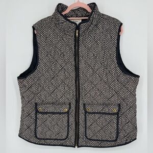 Cambridge Dry Goods Herringbone Quilted Zip Front Vest in Black & Cream Size 3X